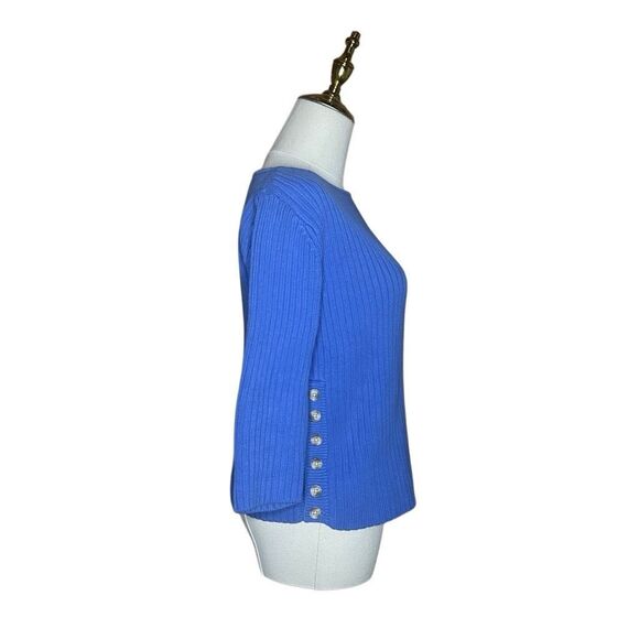 Pierre Cardin Blue Long Sleeve Pullover Sweater Size S Cable Knit Side Buttons - Picture 8 of 11